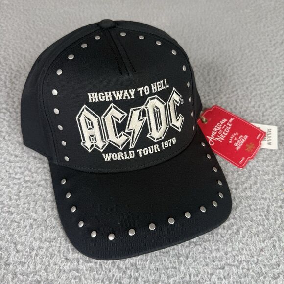 AC/DC Hat Black Studded Snapback Cap Highway To Hell World Tour 1979 Band NWT - Picture 1 of 9